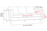 Valencia Artisan Wide Three Seats Leather Cognac Color Sofa Size drawing