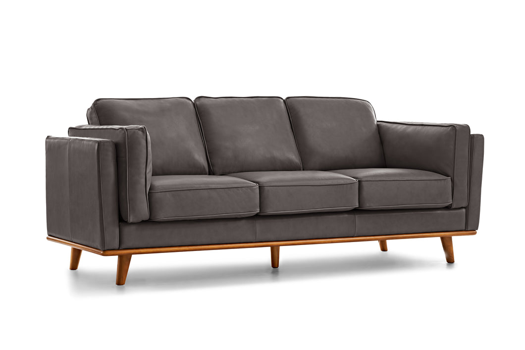 Valencia Artisan Top Grain Leather Wide Three Seats Sofa, Modern Grey