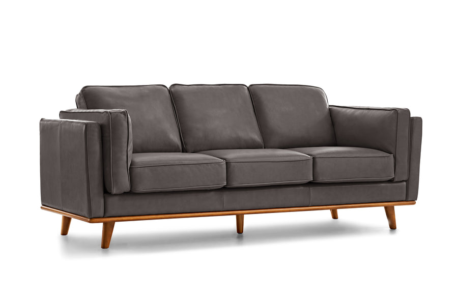 Valencia Artisan Top Grain Leather Wide Three Seats Sofa, Modern Grey