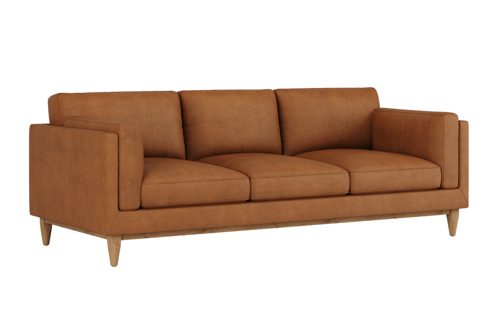 Valencia Audrey Top Grain Leather Three Seats Sofa, Royal Cognac Color
