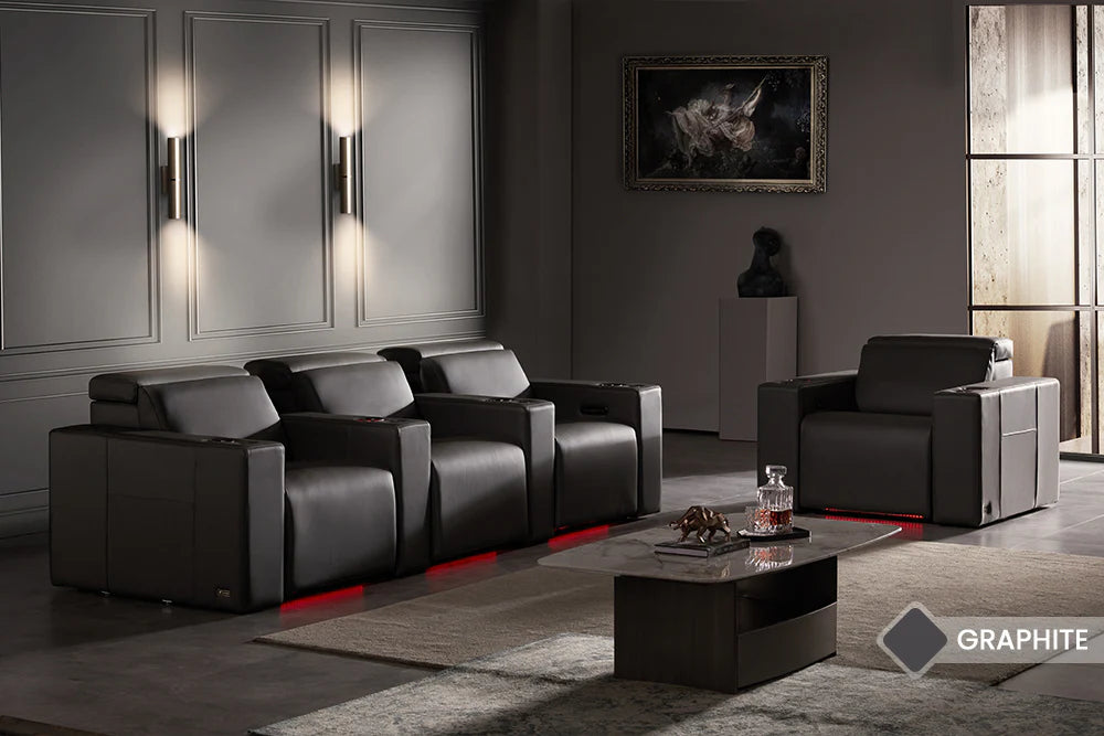 Valencia Barcelona Grand Ultimate Leather Home Theater Seating Row of 4, Graphite