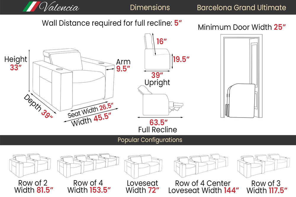 Valencia D-BOX Habtic+ Leather Home Theater Seating Barcelona Grand Ultimate Luxury Edition