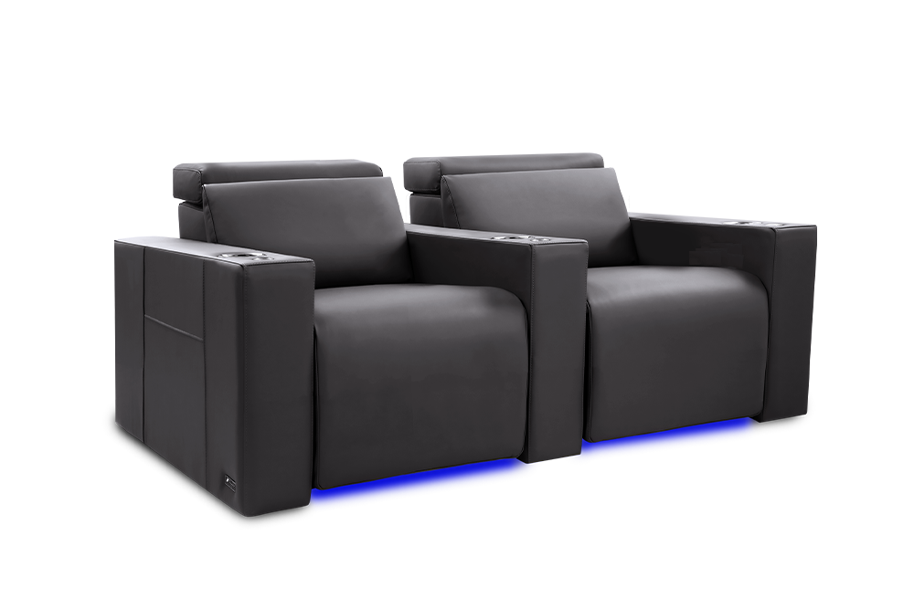 Valencia Barcelona Leather Home Theater Seating Row of 2, Charcoal Grey