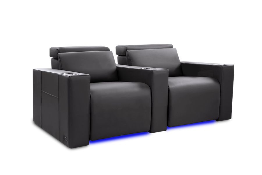 Valencia Barcelona Leather Home Theater Seating Row of 2, Charcoal Grey
