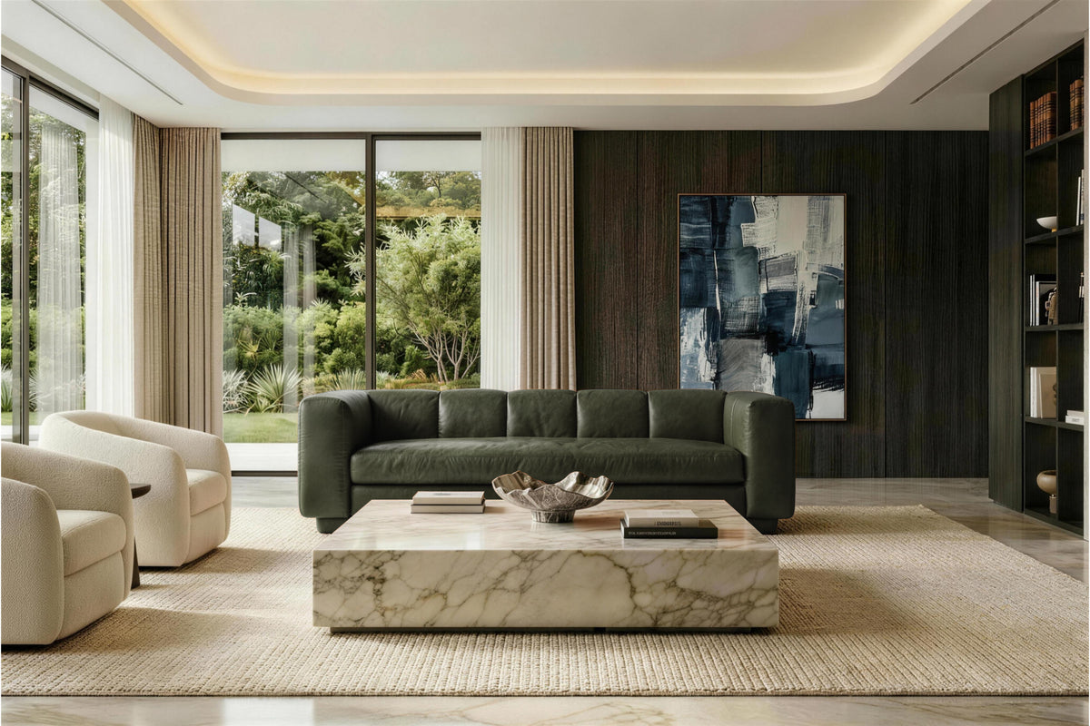 Bellara Modern Channel-Tufted Leather Sofa