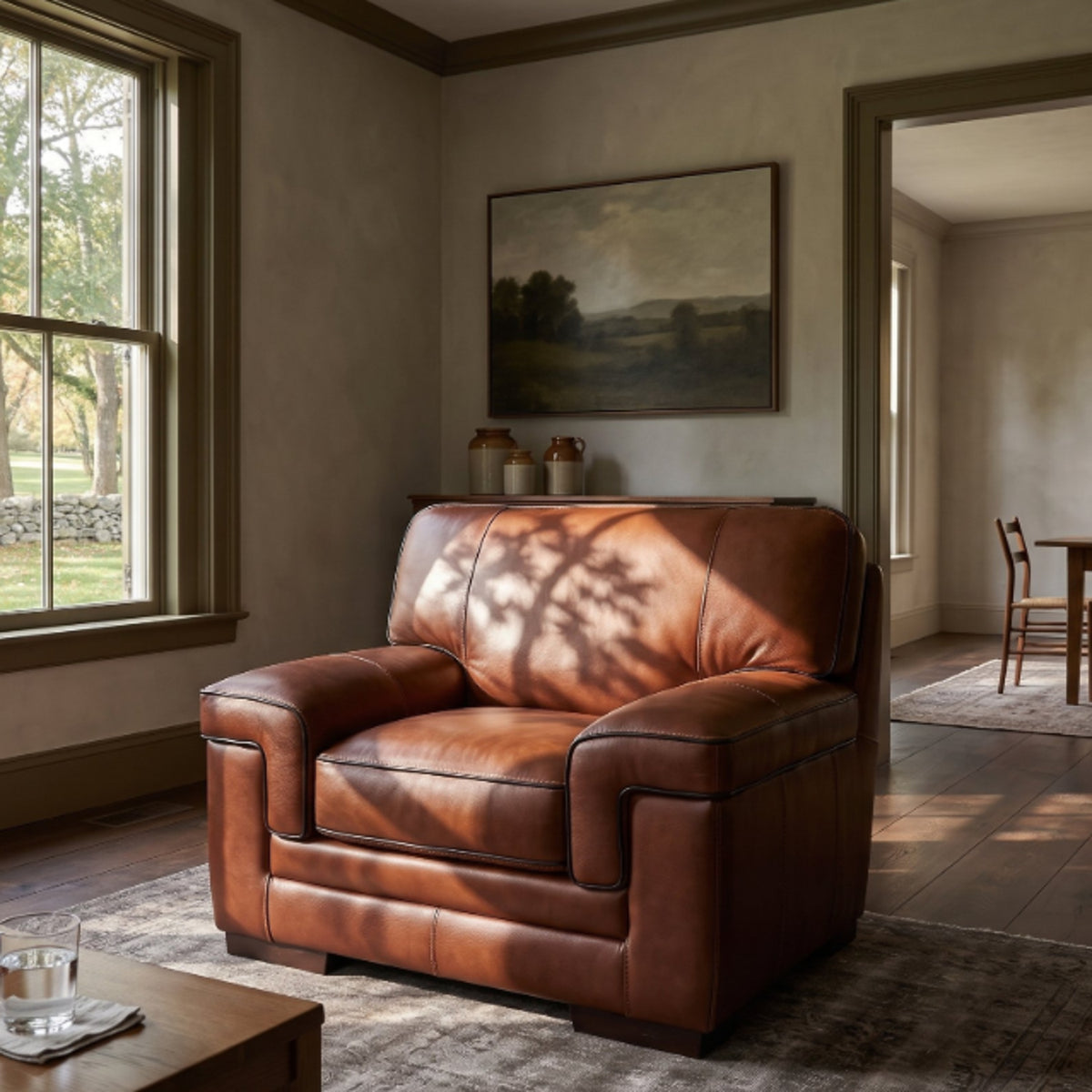 Bennett Leather Accent Chair in a warm living room mobile view