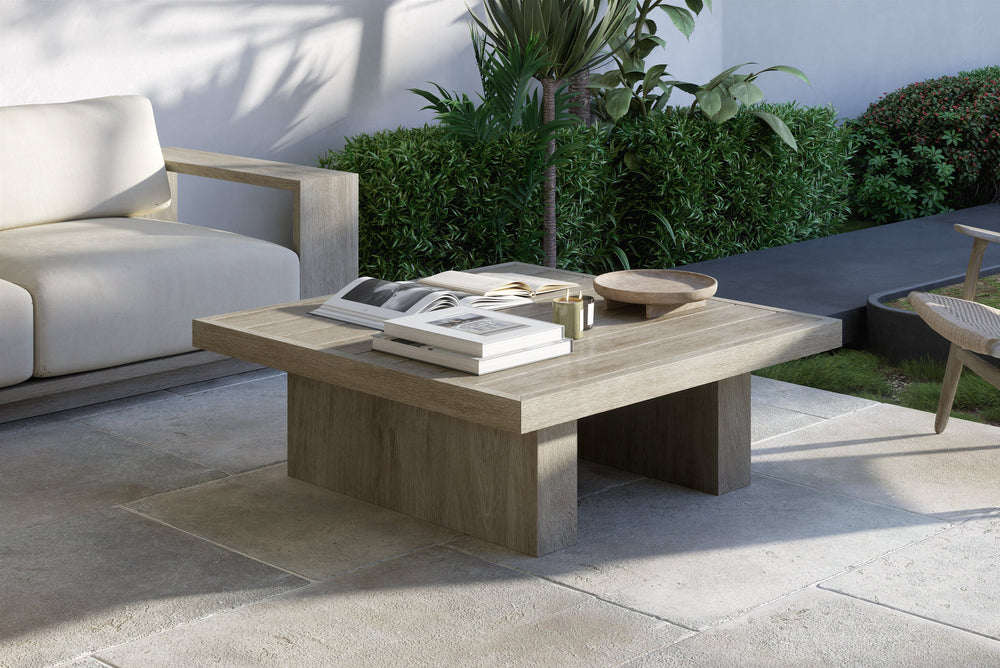 Valencia Bennett Wood Square Outdoor Coffee Table, Natural Scene diagram