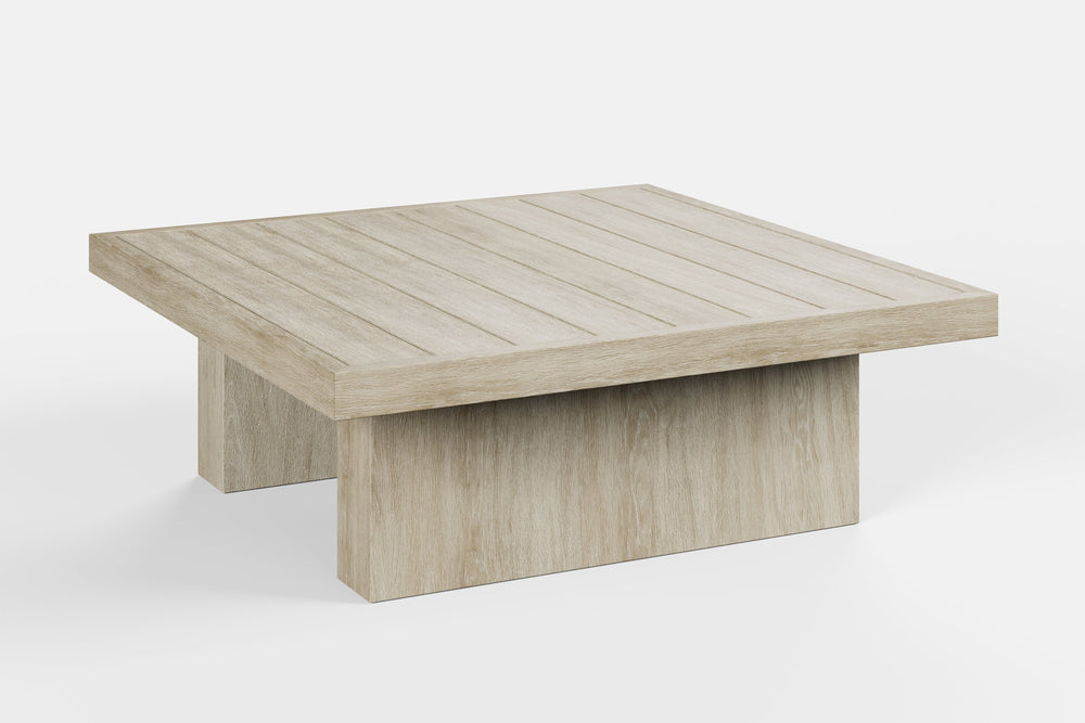 Valencia Bennett Wood Square Outdoor Coffee Table, Natural Right side diagram