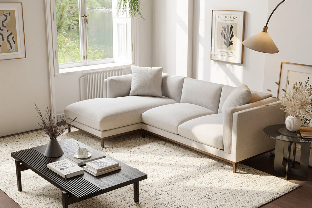 Valencia Bergen Fabric Sectional Sofa with Left Hand Facing Chaise, Beige Color