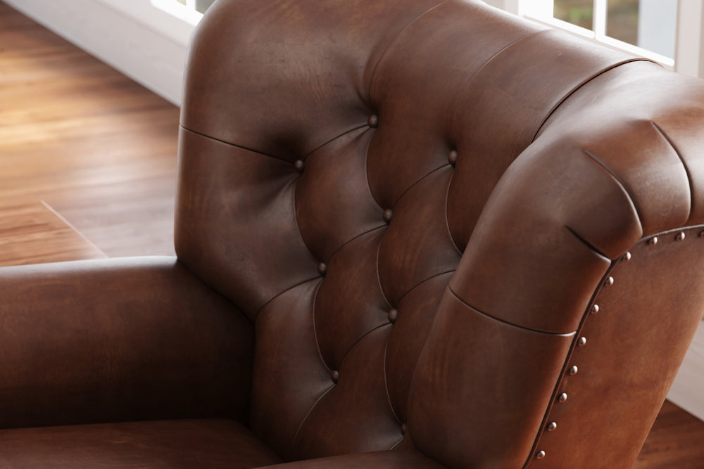 Valencia Liam Tufted Full-Anline Leather Recliner with Nailheads, Single Seat, Lipari Choco