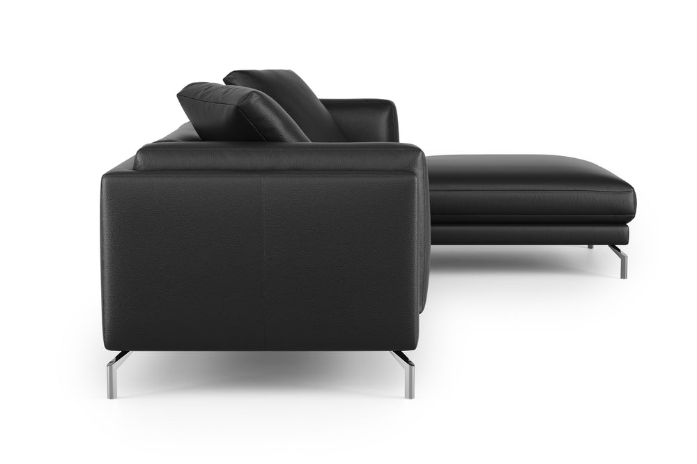 Valencia Zadar Leather Sofa with Right Chaise, Black