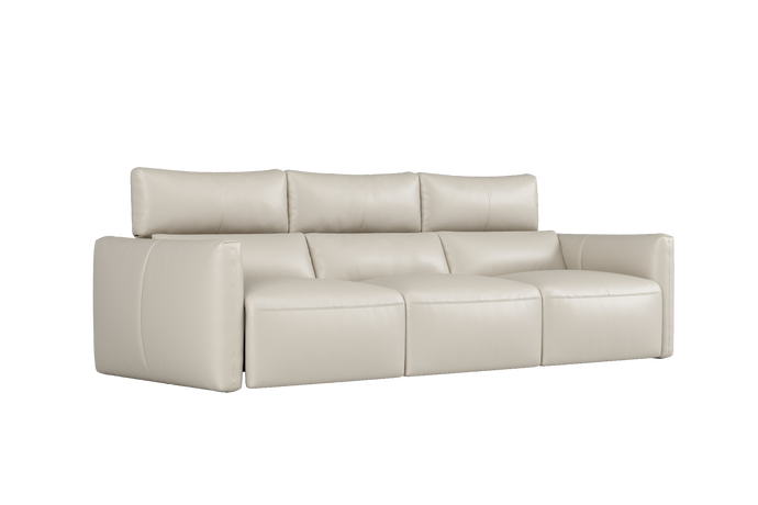 Valencia Alessia Top Grain Leather Three Seats Recliner Sofa, Beige