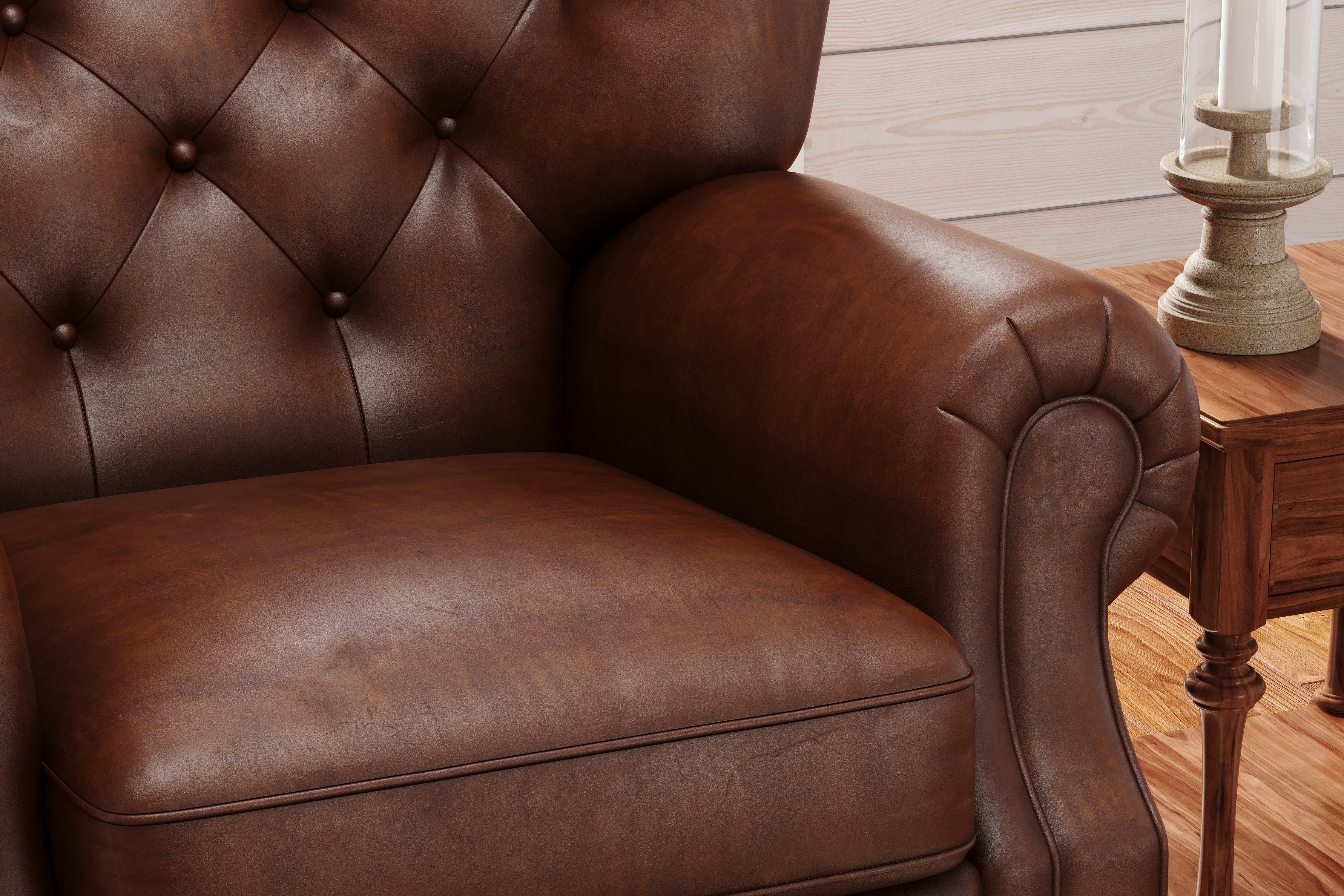 Tufted leather store recliner chair