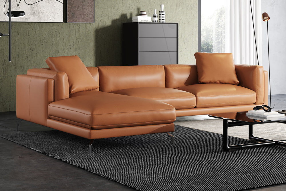 Valencia Zadar Leather Sofa with Left Chaise, Cognac