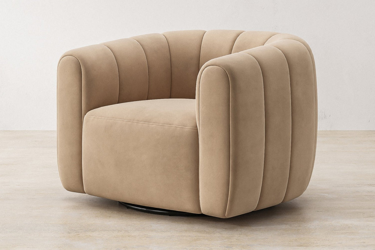 Valencia Calista Velvet Fabric Swivel Chair, Tan