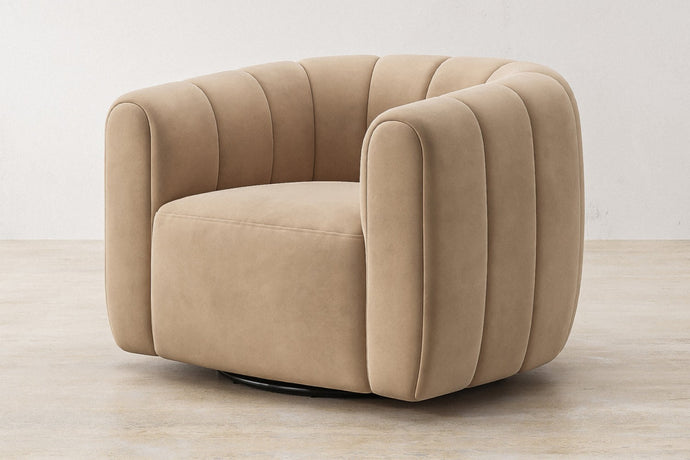 Valencia Calista Velvet Fabric Swivel Chair, Tan