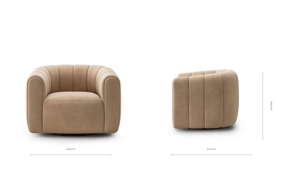 Valencia Calista Velvet Fabric Swivel Chair, Tan