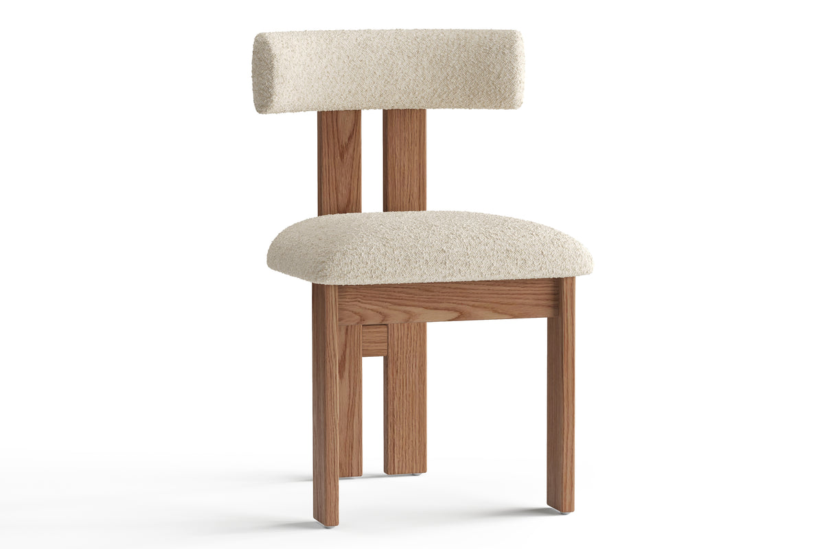 Valencia Carlo Natural Oak Wood Boucle Dining Chair, Beige