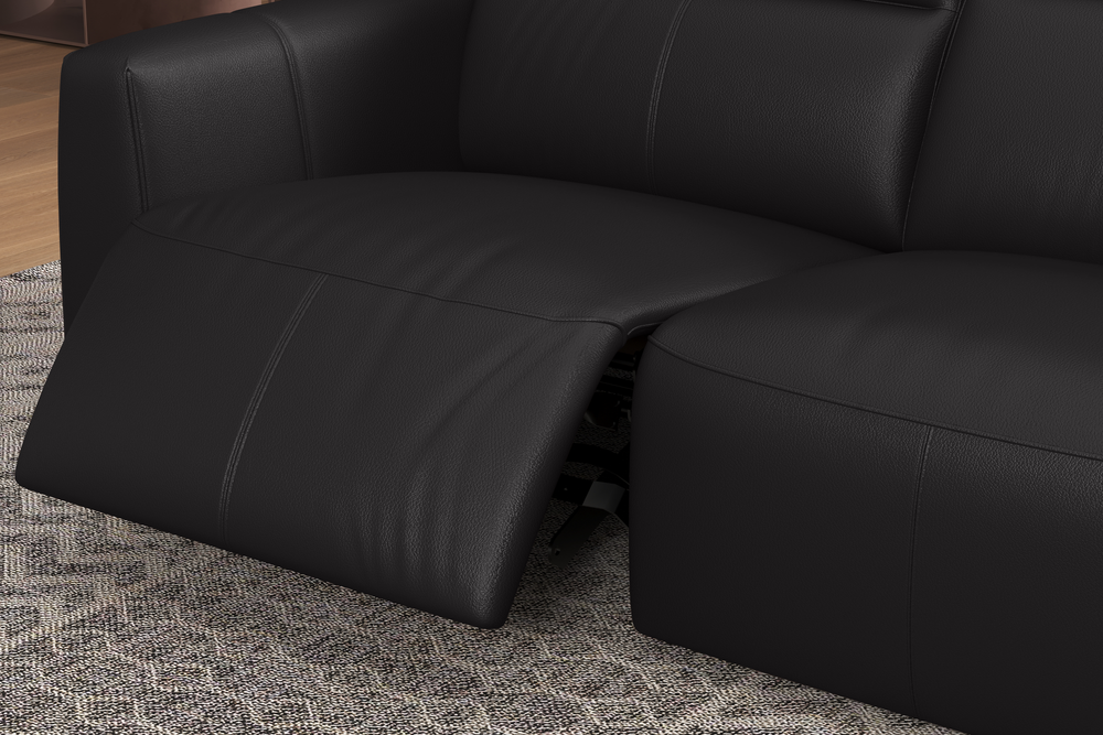 Valencia Carmen Leather L Shape Dual Recliner with Console Sofa Black