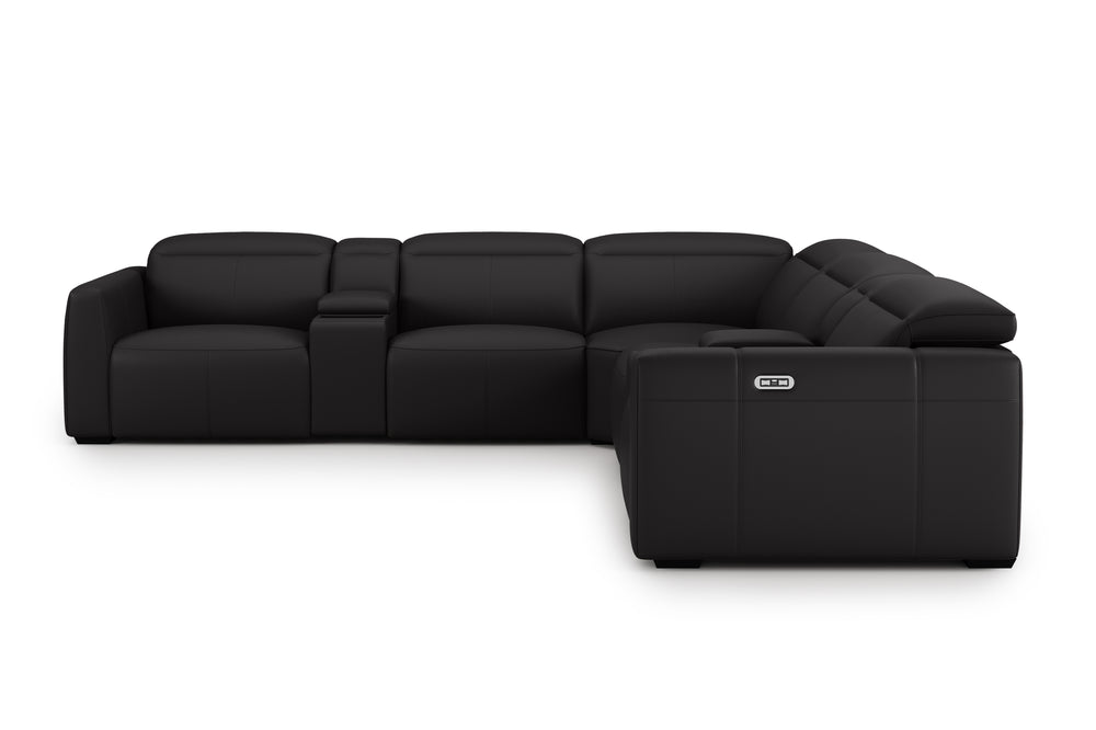 Valencia Carmen Leather L-Shape Dual Recliner with Console Sofa, Black