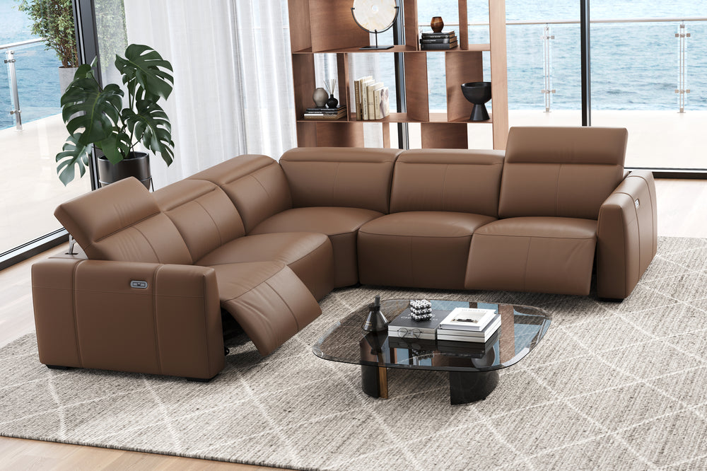 Valencia Carmen Leather L-Shape Dual Recliner Sofa, Brown