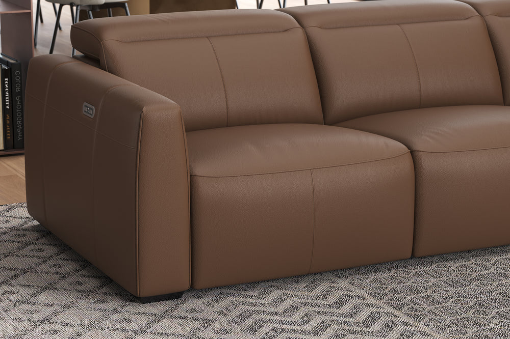 Valencia Carmen Leather L-Shape Dual Recliner Sofa, Brown