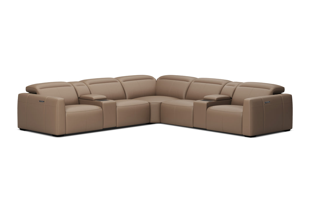 Valencia Carmen Leather L-Shape Dual Recliner with Console Sofa, Brown