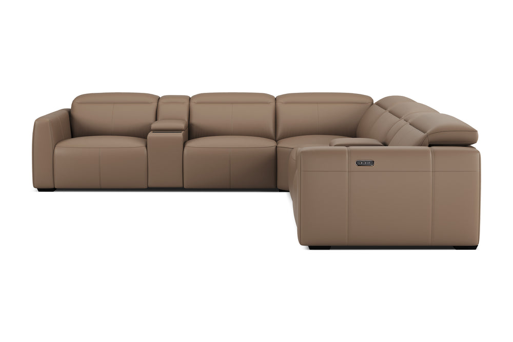 Valencia Carmen Leather L-Shape Dual Recliner with Console Sofa, Brown