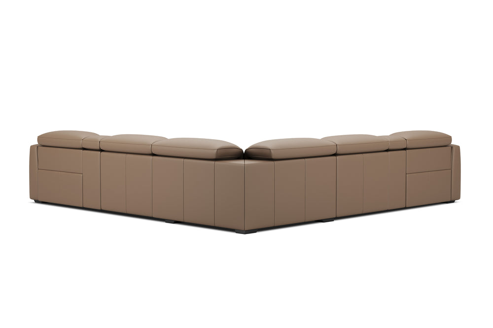 Valencia Carmen Leather L-Shape Dual Recliner with Console Sofa, Brown