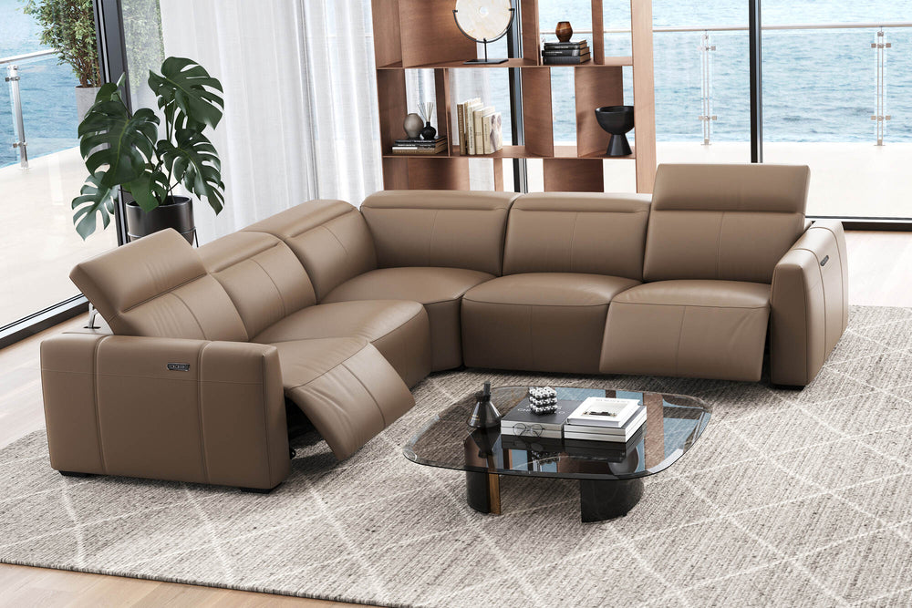 Valencia Carmen Leather L-Shape Dual Recliner Sofa, Brown
