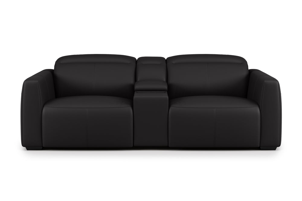 Valencia Carmen Leather Loveseat Dual Recliner with Console Lounge, Black