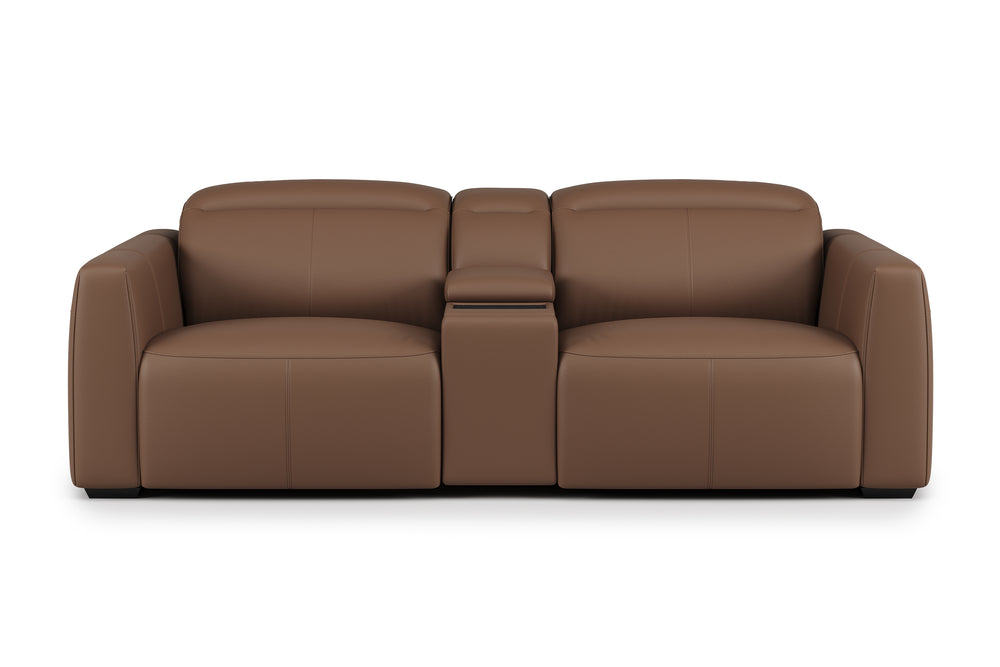 Valencia Carmen Leather Loveseat Dual Recliner with Console Lounge, Brown