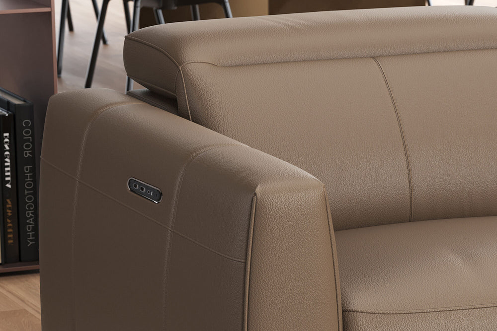 Valencia Carmen Leather Loveseat Dual Recliner with Console Lounge, Brown