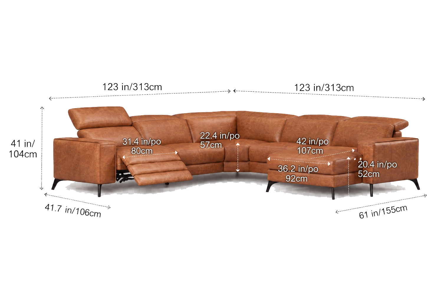 Esther Distressed Italian Aniline Leather Corner Recliner Sectional Sofa