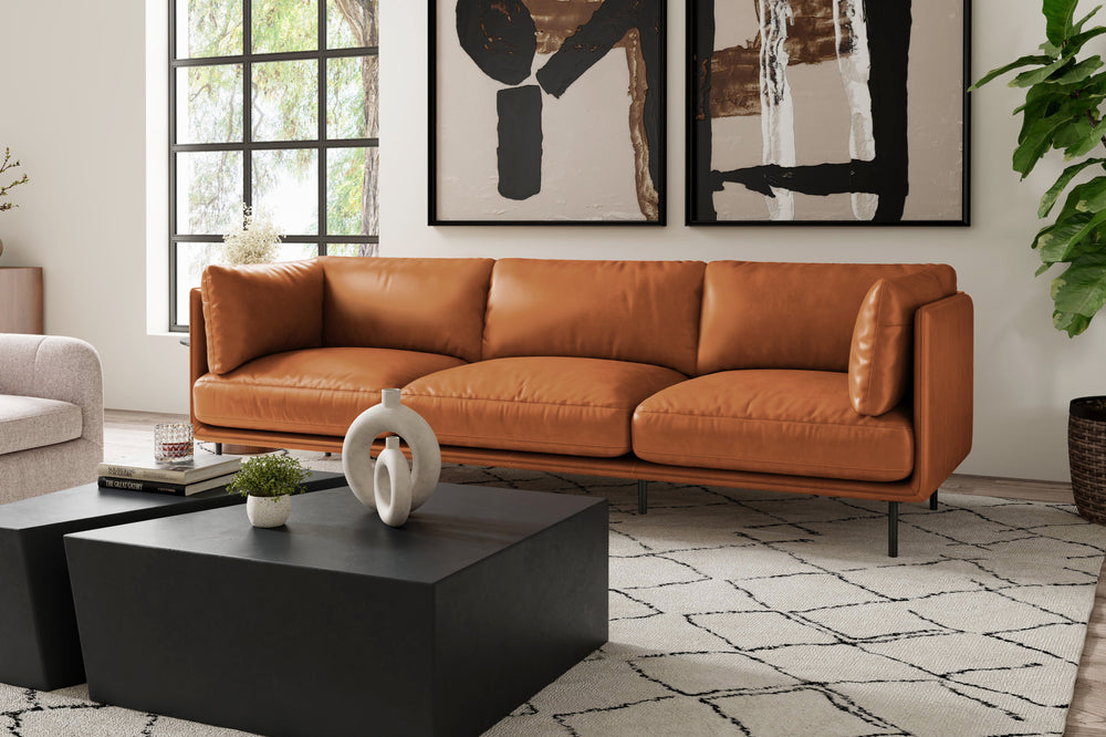 Chloe Leather Three Seats Sofa, Cognac