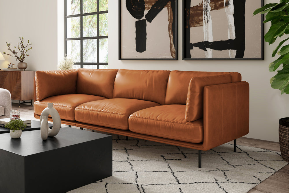 Chloe Leather Three Seats Sofa, Cognac