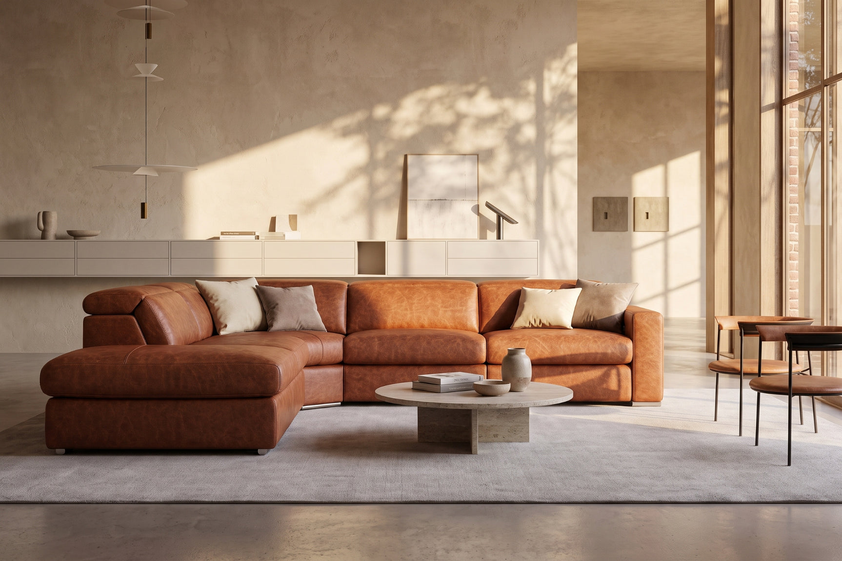 Valencia Clara Distressed Leather Recliner Sectional Sofa
