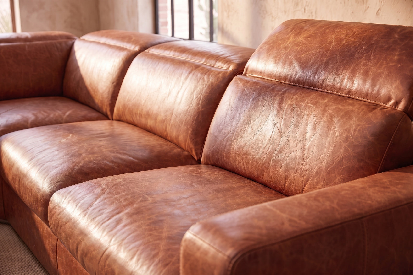 Valencia Clara Distressed Leather Recliner Sectional Sofa