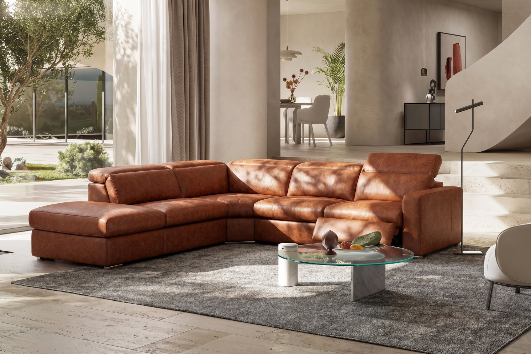 Valencia Clara Distressed Leather Recliner Sectional Sofa