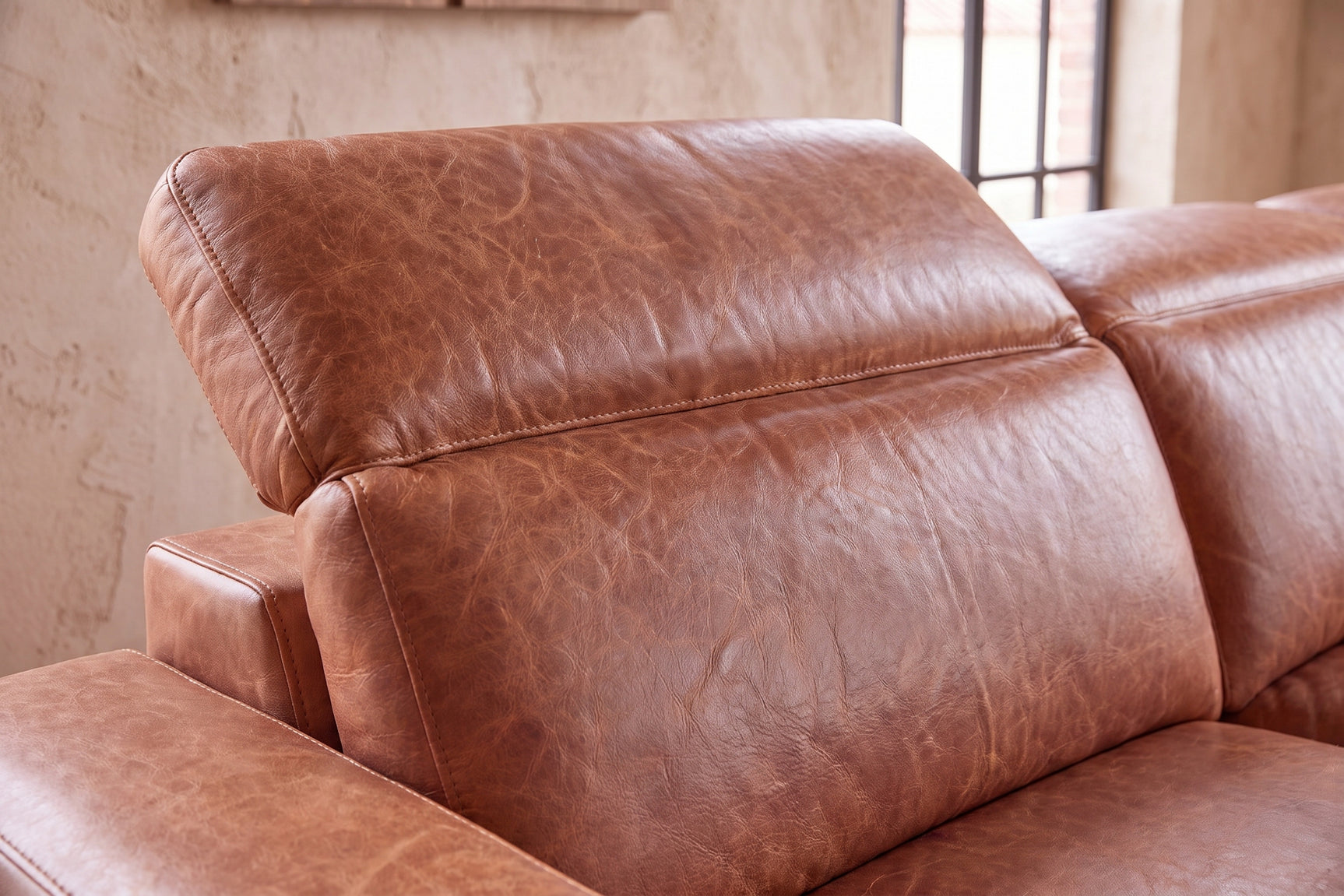 Valencia Clara Distressed Leather Recliner Sectional Sofa