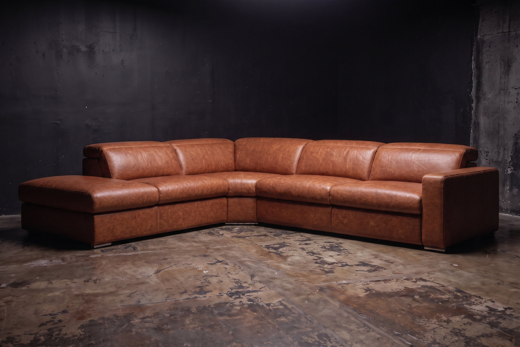 Valencia Clara Distressed Leather Recliner Sectional Sofa
