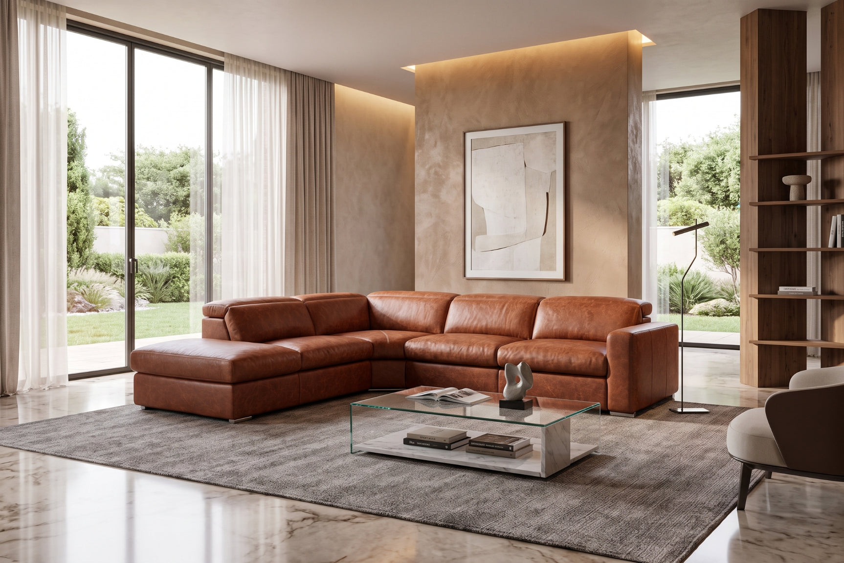 Valencia Clara Distressed Leather Recliner Sectional Sofa