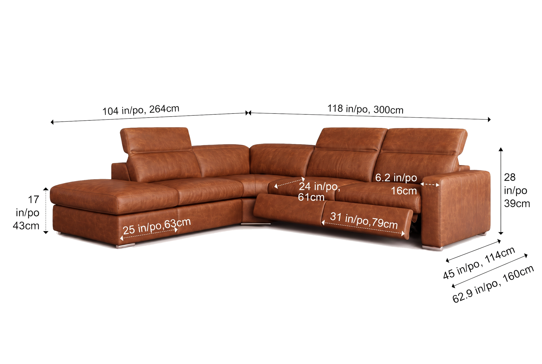 Valencia Clara Distressed Leather Recliner Sectional Sofa
