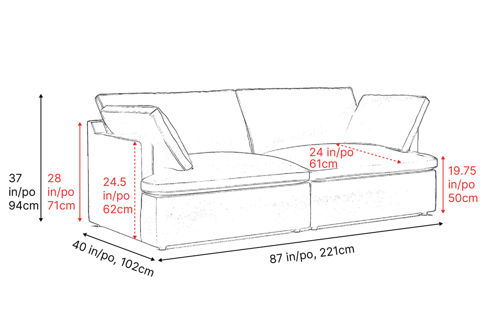 Valencia Isola Cloud Top Grain Leather Theater Lounge Modular Sofa Loveseat, Black Color