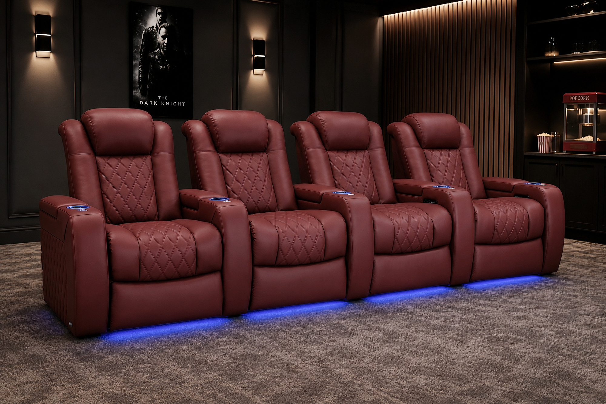 Valencia Tuscany Ultimate Luxury Leather Home Theater Seating Row of 4, Crimson Red