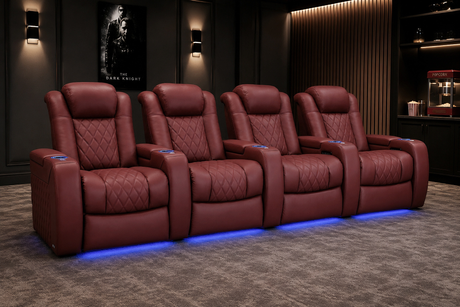 Valencia Tuscany Ultimate Luxury Leather Home Theater Seating Row of 4, Crimson Red