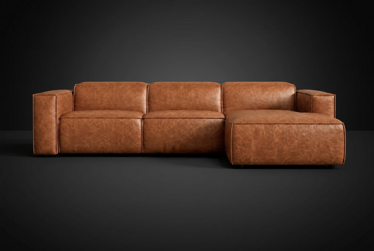 Emery Distressed Italian Aniline Leather Recliner Sectional Sofa