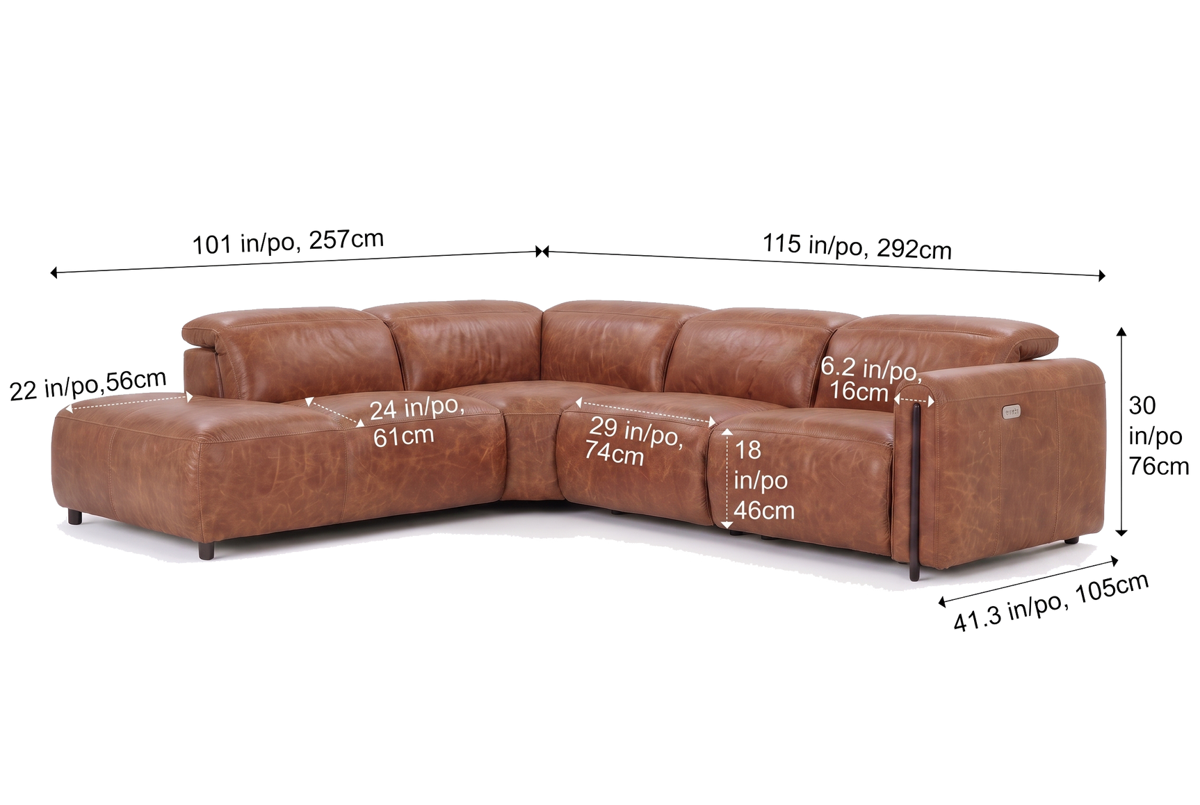 Octavia Distressed Italian Aniline Leather Reclining Corner Sectional Sofa