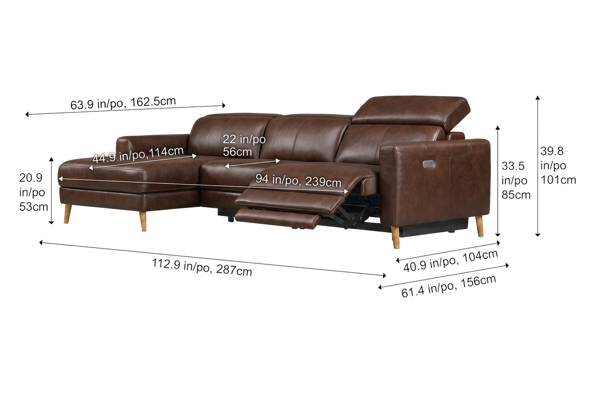 Elodie Distressed Italian Aniline Leather Recliner Sectional Sofa