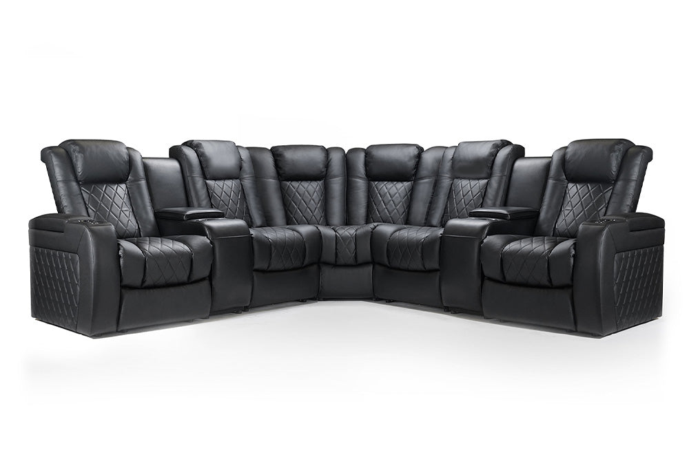 Valencia Tuscany Multimedia Sectional Leather Home Theater Seating Dual Console, Black